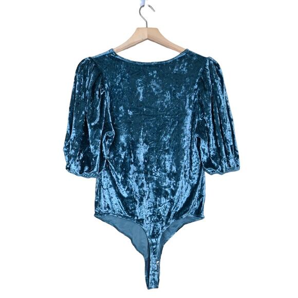 Free People Womens M Don't You Wish Velvet Bodysuit in Deep Teal NEW - Picture 4 of 13